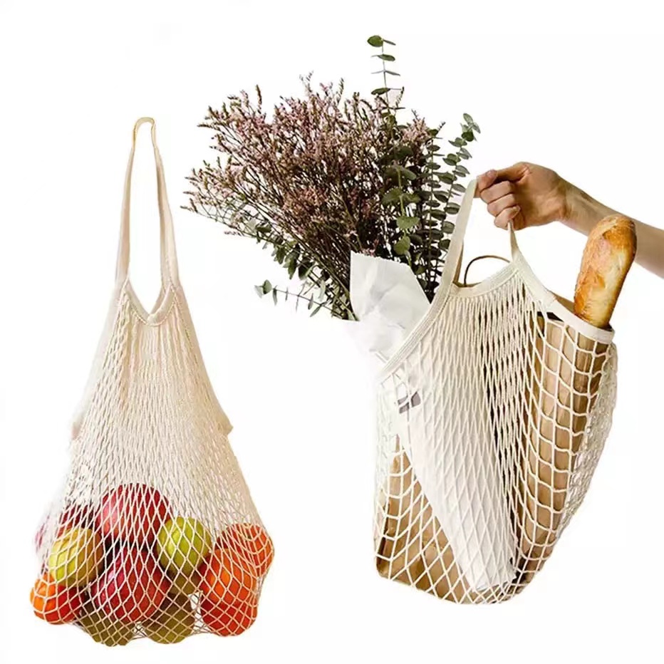 Reusable Grocery Produce Bags Cotton Mesh String Net Tote - Main Image