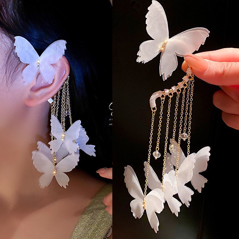 2022 New Long Butterfly Clip Earrings for Women Jewelry Fashion Girl ...