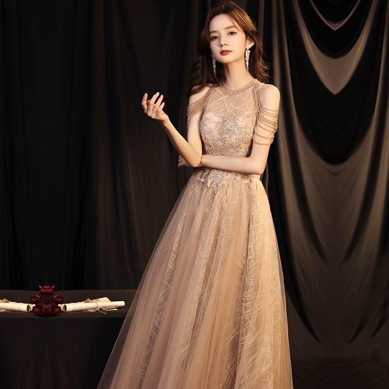 Banquet Evening Dress Dress Female  New Style Temperament Company Annual Meeting Birthday Glitter Host Art Exam Tail Dress main image 0