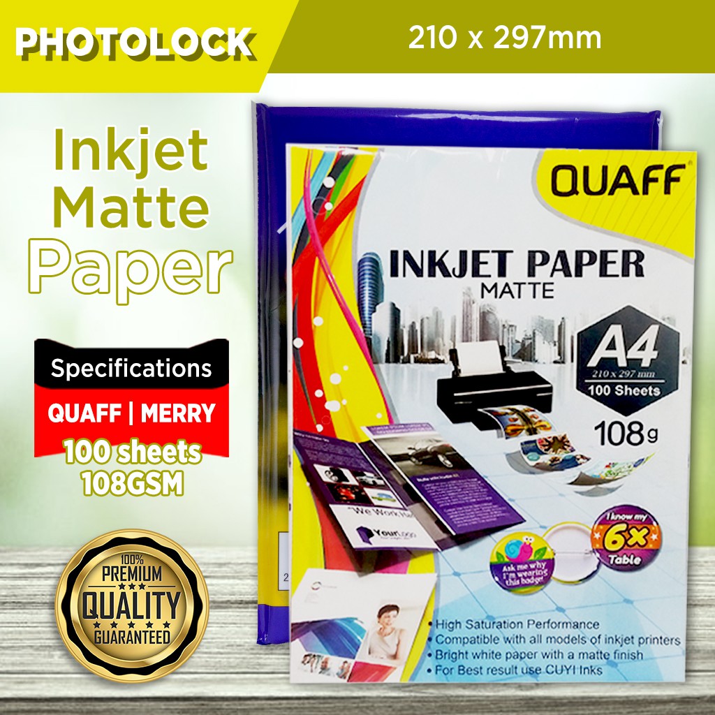 108gsm QUAFF Matte Inkjet Paper A4 Size Merry 108gsm Matte Inkjet
