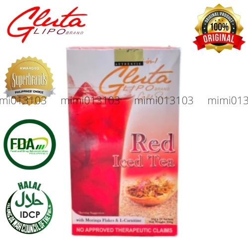 100 Authentic Gluta Lipo Red Iced Tea with Moringa Flakes and L