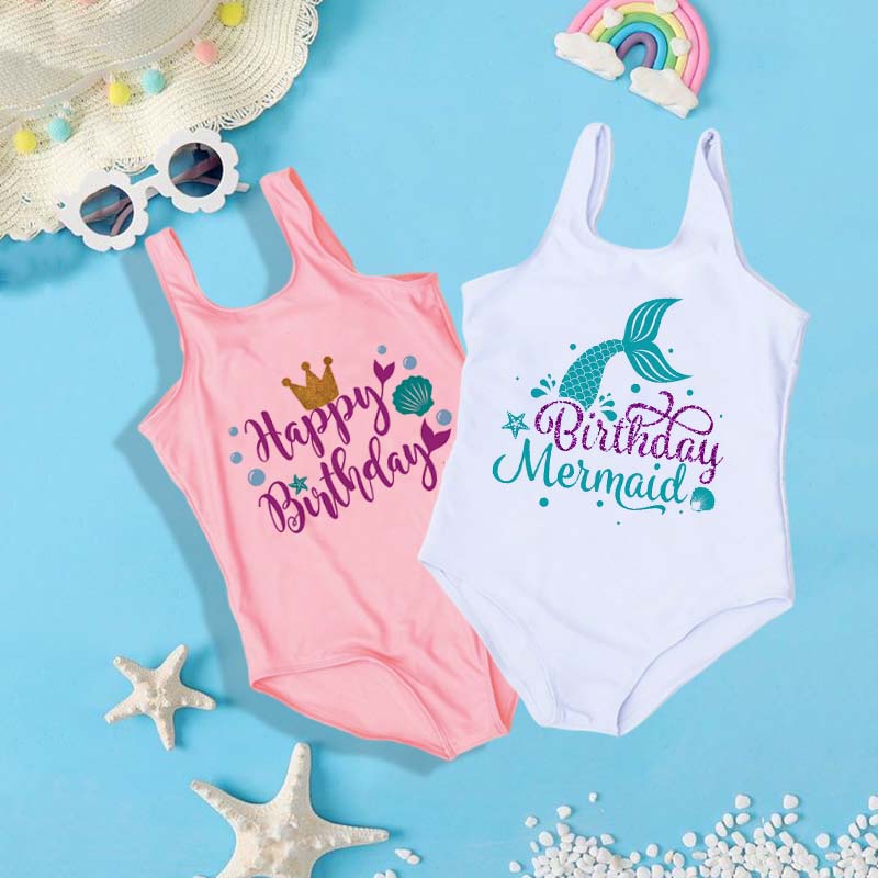 Birthday Mermaid Girl Swimming Suit Happy Birthday Pool Party Kids SwimSuit Kids Girls One Piece Swimwear Shopee Philippines