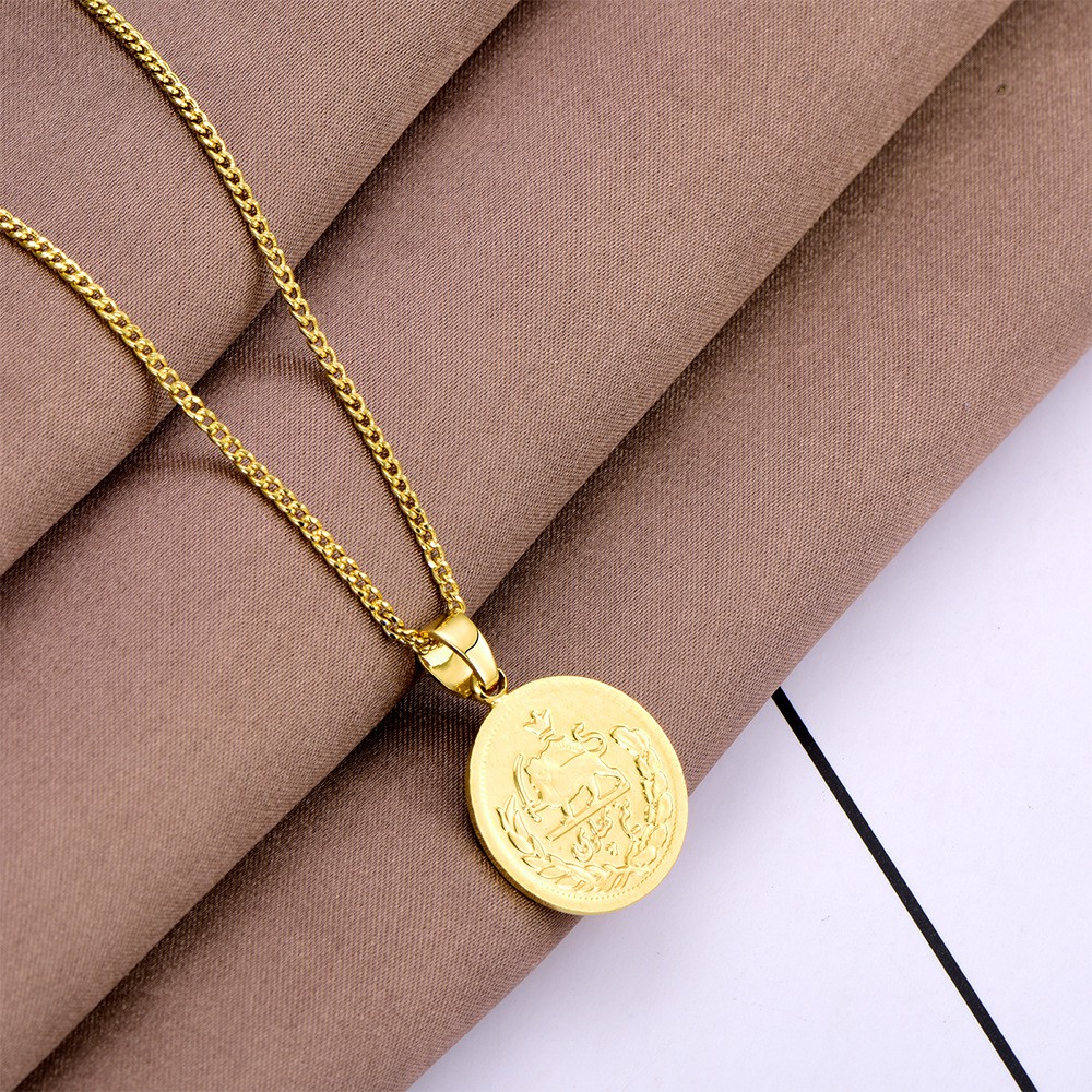 New human head gold coin pendant hip hop trend necklace street men and women models net red clavicl