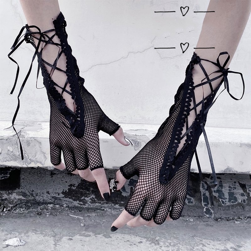 Sexy Women Fashion Long Gloves Black Goth Mesh Lace Girls