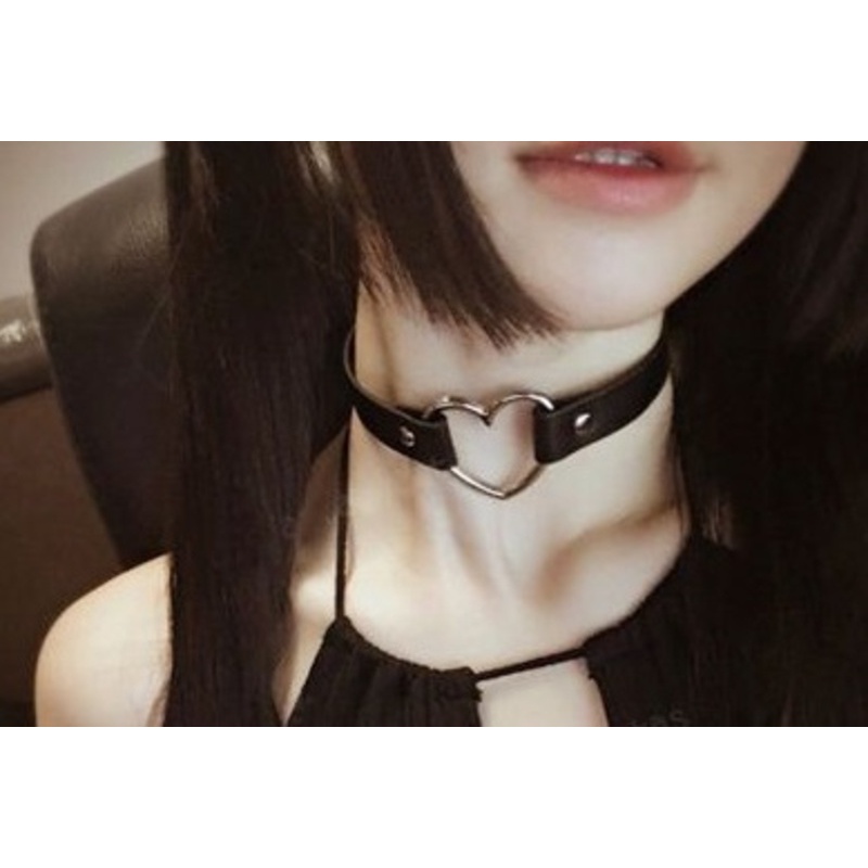 Monstermarketing Leather Choker Collar Sub Neck Collars, Emo Heart ...