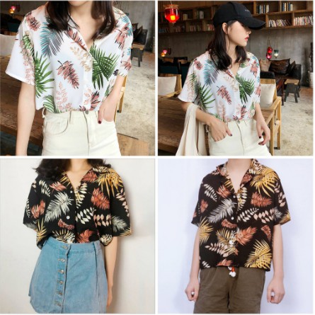 Ready stock kame Printed Polo Shirt Top Oversize Floral Shirt Women Hawaiian Shirt Blouse Beach Shirt I003 Shopee Philippines