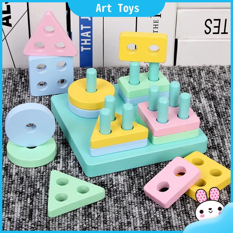 Wooden Educational Toys Shape Puzzle Color Geometric Sorting Stacking ...