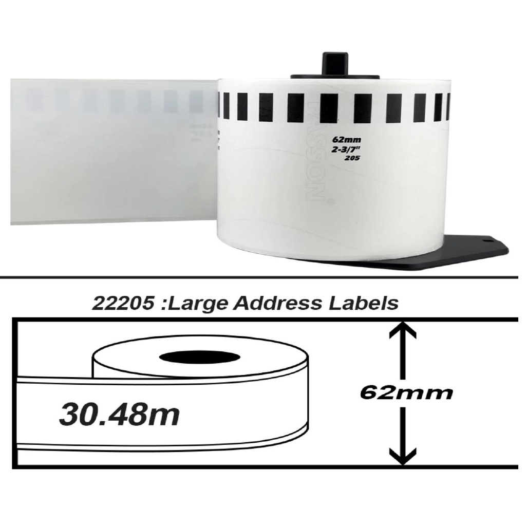 DK-22205 Compatible Brother Continuous Thermal Paper Label Sticker Roll ...