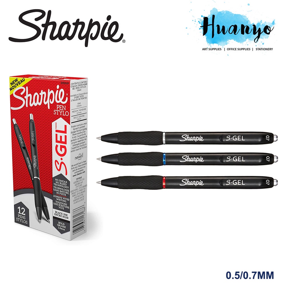 Sharpie S-Gel Retractable Rubber Grip Gel Pen Black/Blue/Red  Ink) Per PCS