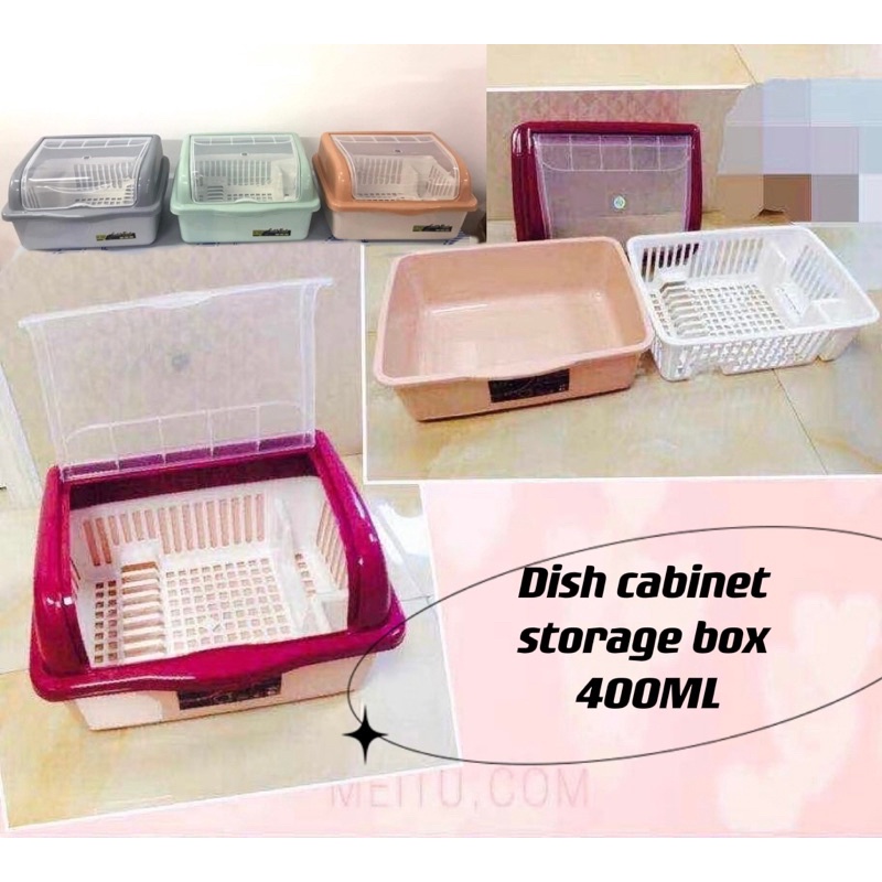 Dish Plate Storage Box Organizer W/ Removable Tray and rack 400Ml
