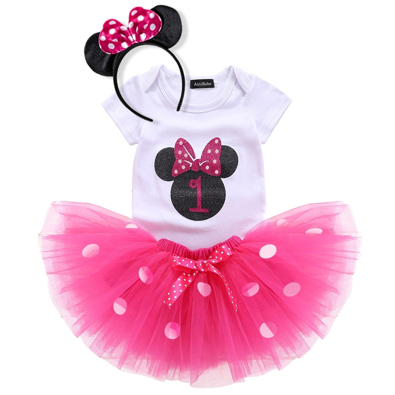 minnie mouse birthday dress for 2 year old Toodles Minnie 2nd Birthday Outfit for Girls – Short Sleeve Bodysuit, Pink  Tutu Skirt & Mouse Ear Headband Set main image 0