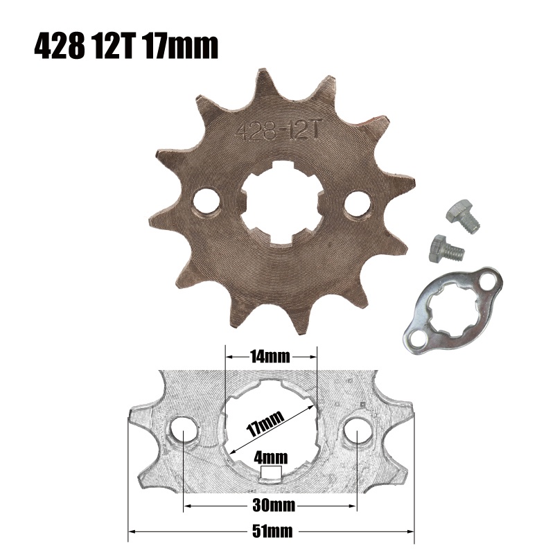 Pignone Per Moto Da Cross E ATV, 428 Catena, 14 Denti, Albero 17 Mm, Con Piastra Di Sicurezza, Per Pit Bike, Quad, Monkey DAX - 4