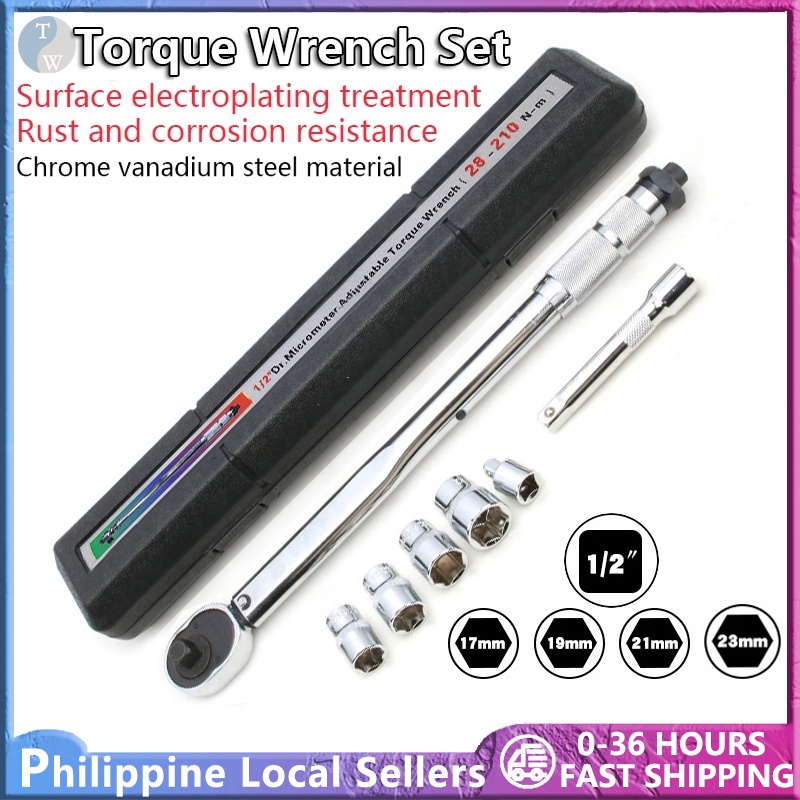 Torque Wrench 1/2 1/4 Drive Click Type 5-25/28-210 N.m/A 17-19-21mm ...