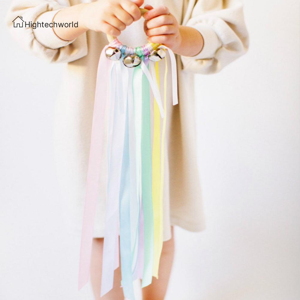 Hightechworld* Circle Wooden Rainbow Ribbon Ring Rattle Hand Kite Toys ...