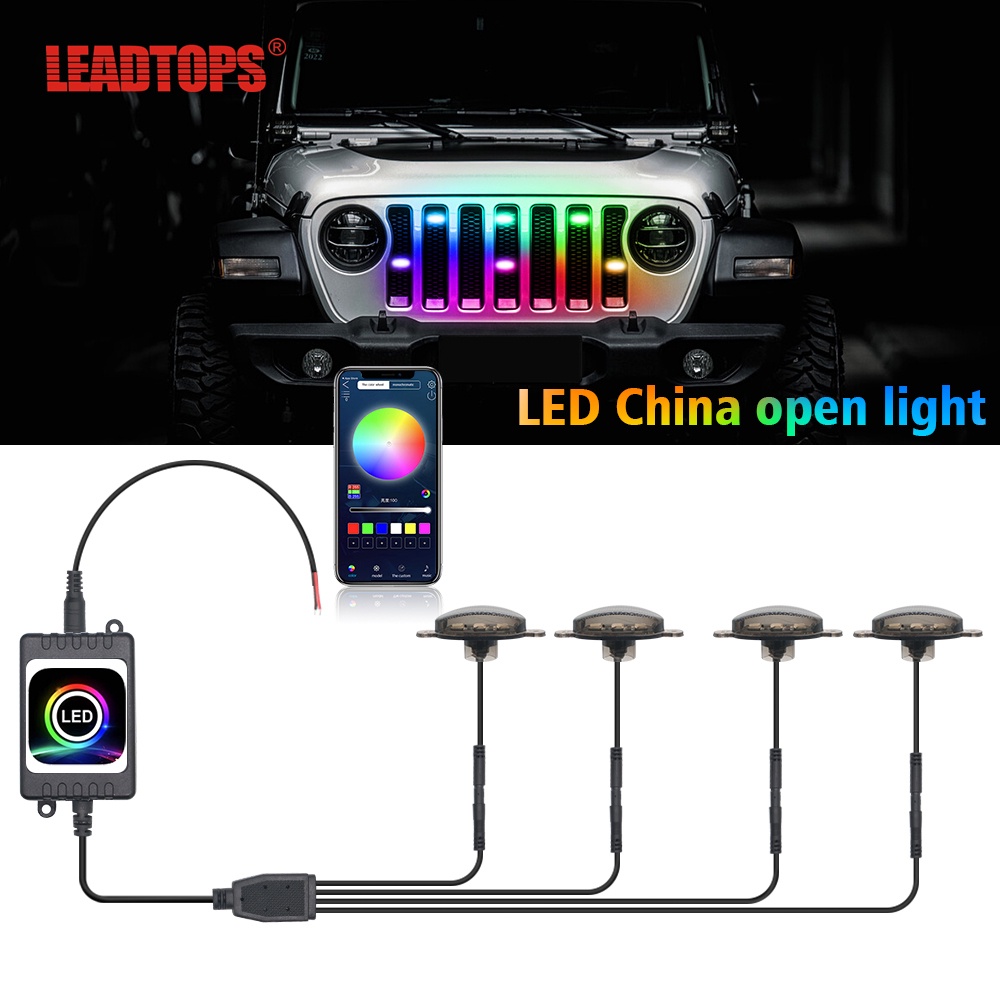 LEADTOPS 7 Colors LED Car Front Grille Lighting Universal Daytime