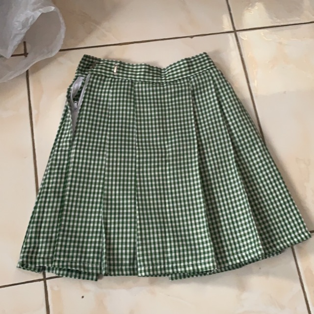 checkered green skirt
