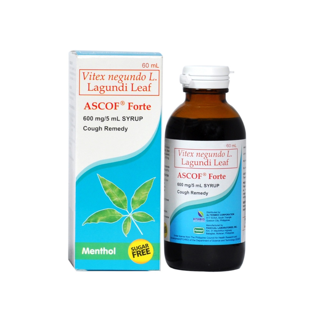 Ascof Forte Vitex Negundo L Lagundi Leaf 600mg 5mL 60mL Syrup Sugar