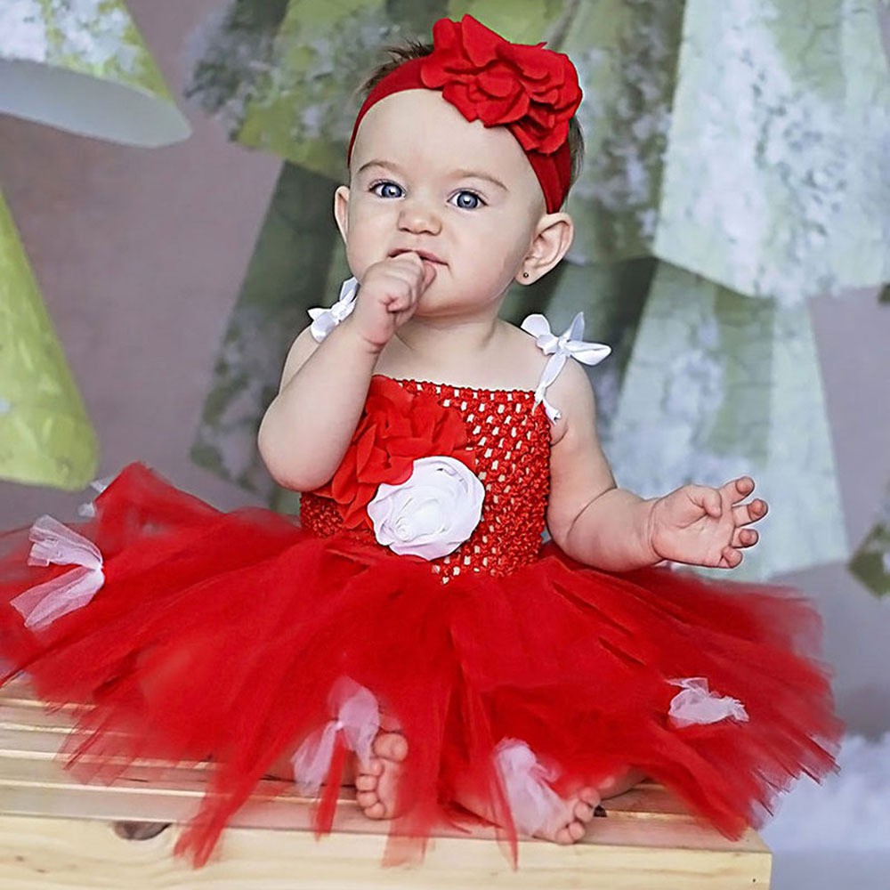 Lovely Baby Red Tutu Dress Infant Toddler Girls Crochet Tulle Dress with  Flower Headband Children Birthday Party Costume Dresses | Shopee Philippines