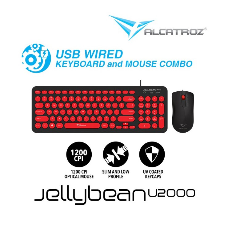 Alcatroz JellyBean U2000 (Black/Red) USB Wired Keyboard and Mouse ...