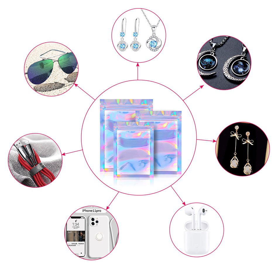 50pcs Holographic Laser Storage Bag Zip Lock Pouch Idea Gift Packaging ...