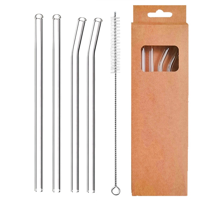4 Pcs Glass Drinking Straws Kraft Paper Box Packing Straight Bent ...