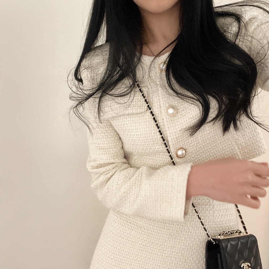 56521 Korean Style New Round Neck Tweed Long-Sleeved Small Coat/A-Line ...