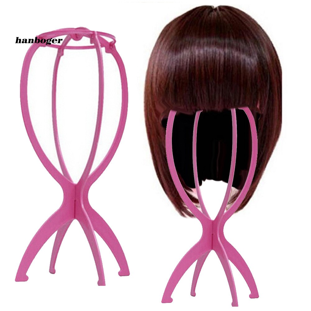 HBGR_Portable Folding Solid Color Wigs Display Stand Hat Hairpiece