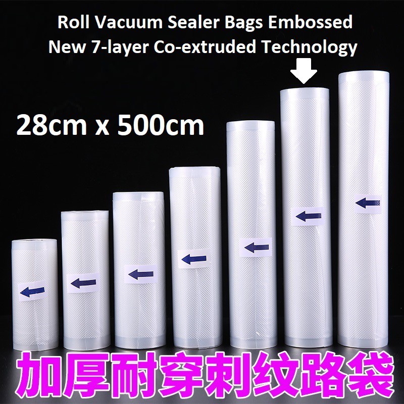 28cmx500cm Roll Vacuum Sealer Bags Embossed, Wrapping Bag for Vacuum