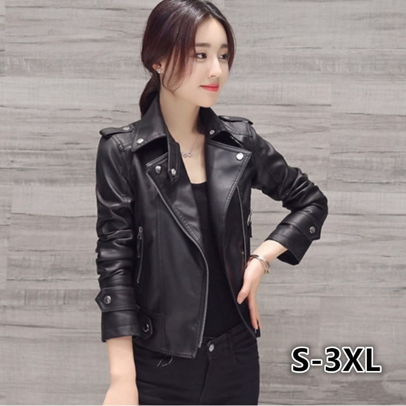 Ready Stock Plus Size XS-3XL Women PU Leather Jacket Fashion Spring ...