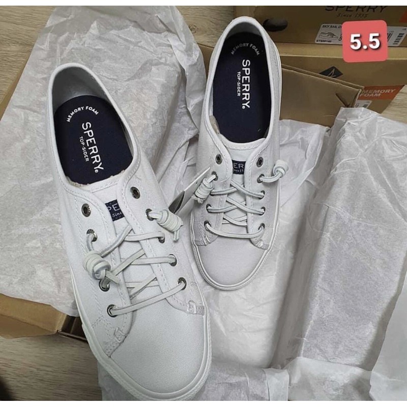 Sperry white store canvas shoes