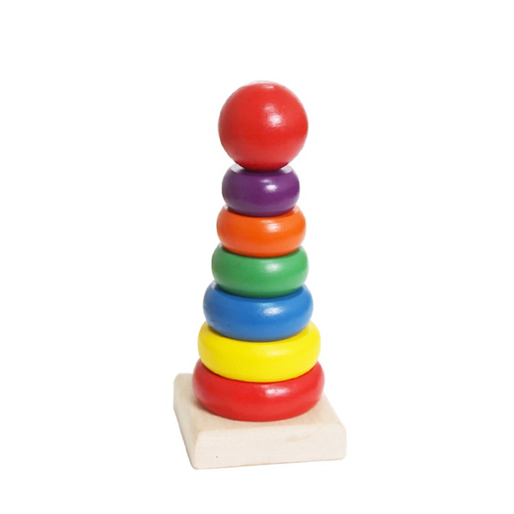 Wooden rainbow tower color box stacks puzzle cognitive baby children's ...