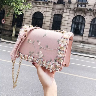 Rafaela Fashion Fancy Clutch Handbag With Cute Charms Pearl Flower Design Purse Leather Satchel Bag