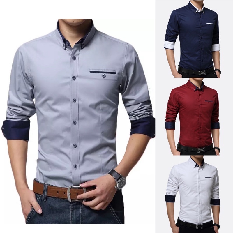 Men's Polo Slim Fit Long Sleeve Polo | Shopee Philippines