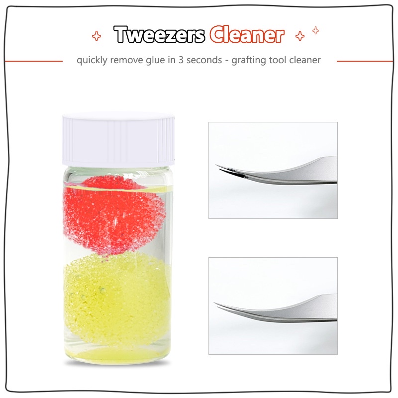 20g Eyelash Tweezers Cleaner with Glue Remover Liquid and Sponge Ball