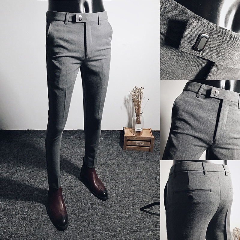 【High quality】Men's strechable Skinny Chinos suit pants Korean pants ...