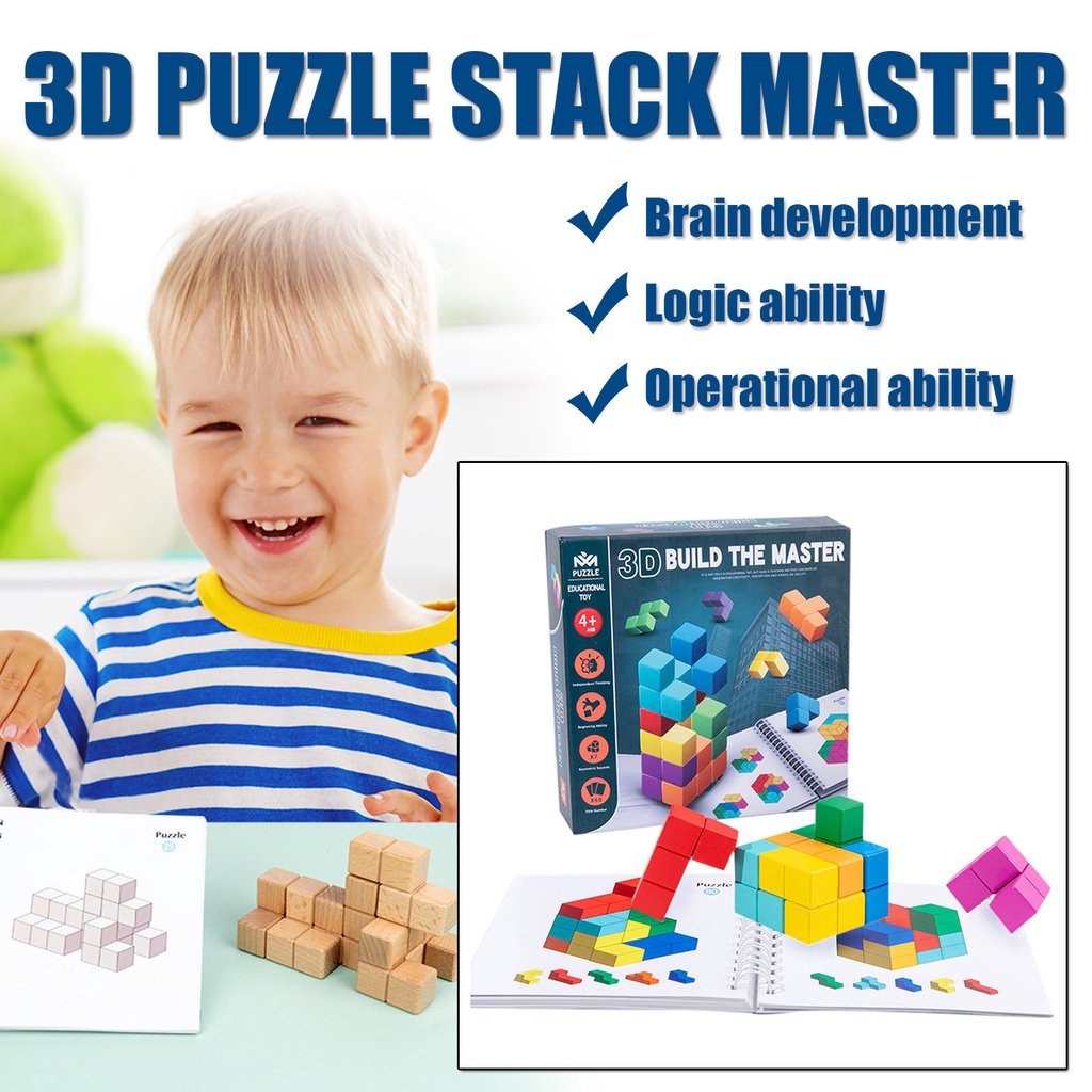 Children's Cube 3D Stack Master Wooden Shape Puzzle Toy Tetris Space