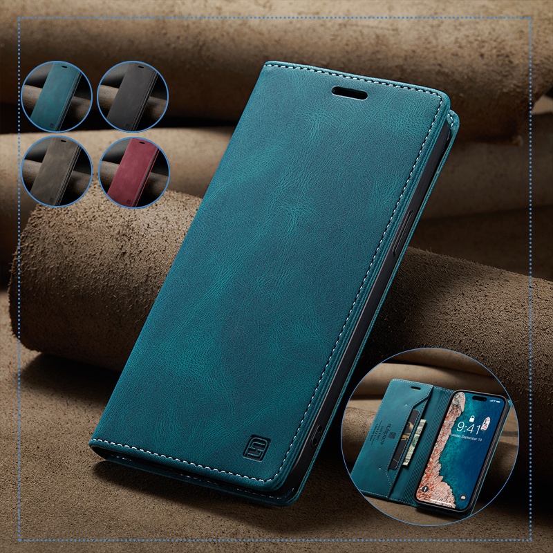 Leather Case For IPhone 14 13 12 Mini Pro Max 6s Plus Autspace Card  Slot Prevent fraud Wallet Magnetic Flip Cover Casing