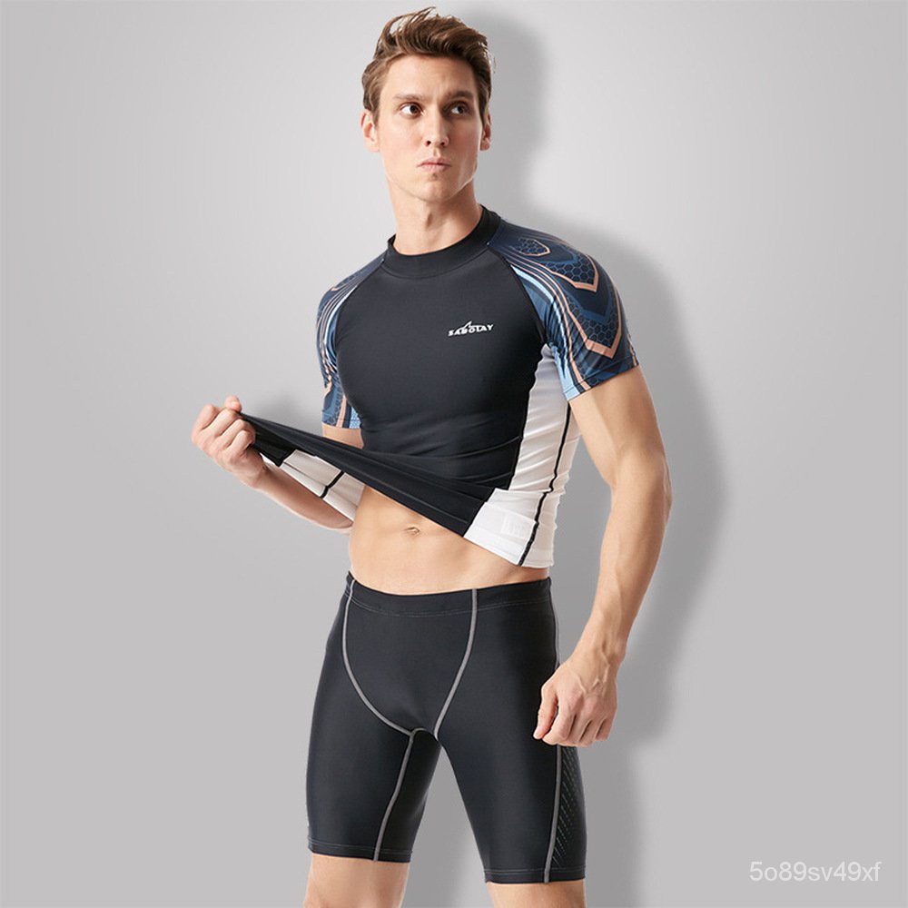 1Pcs New Mens Tight Short Sleeve Wetsuit Top Blue Spandex Diving Shorts