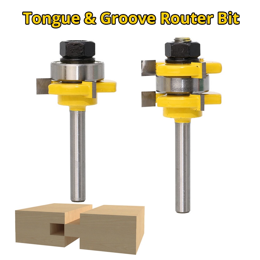 2Pcs Tongue & Groove Router Bit Set Adjustable 3 Teeth T Shape Wood ...