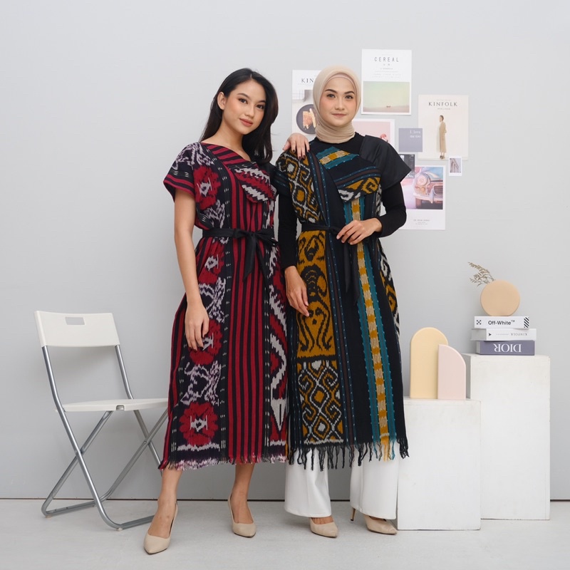 AURORA Women's Woven Batik Dress Aurora Traditional Ethnic  Original Sumba Toraja Jepara Contemporary Eid Party Clothes