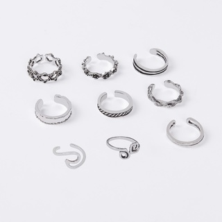9Pcs/Set Open Adjustable Foot Ring Summer Beach Vacation Wave Pattern Alloy  Toe Ring For Women Jewelry