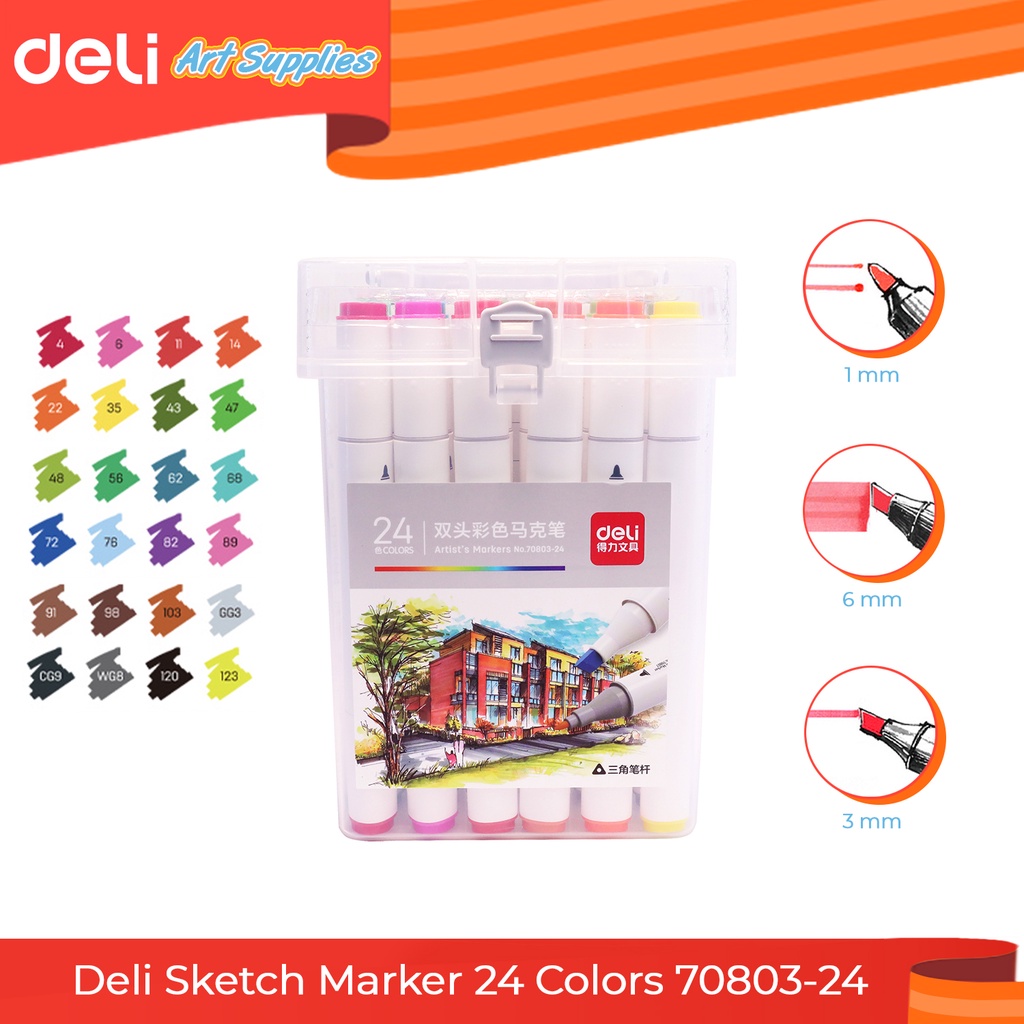 Deli Writing Instruments- Sketch Marker 24 Colors 70803-24 [797080324 ...