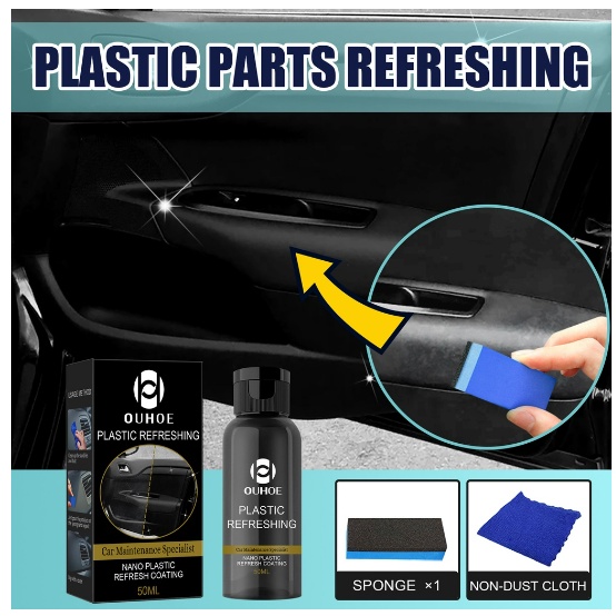 Car Interior Plastic Restorer Black, Wax Retreading Agent (50ml