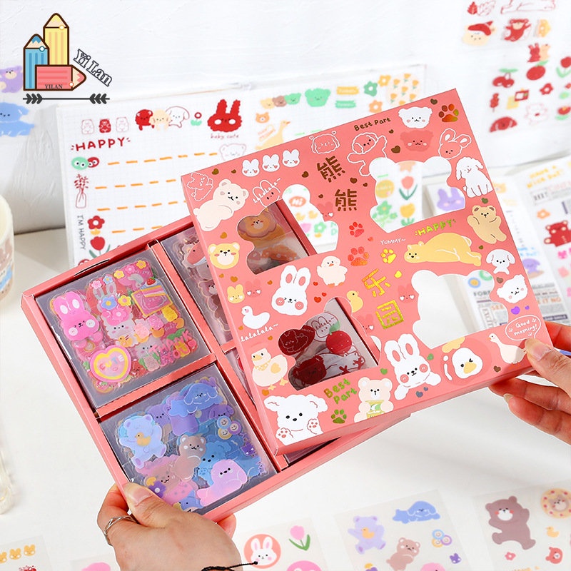 100 Sheets/set of Stickers Cartoon Animal Stickers Transparent ...