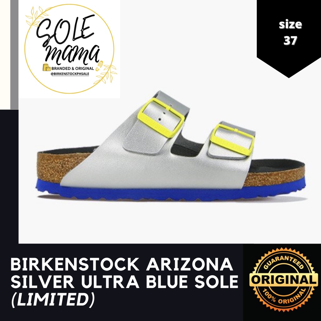 Silver arizona birkenstocks white on sale sole