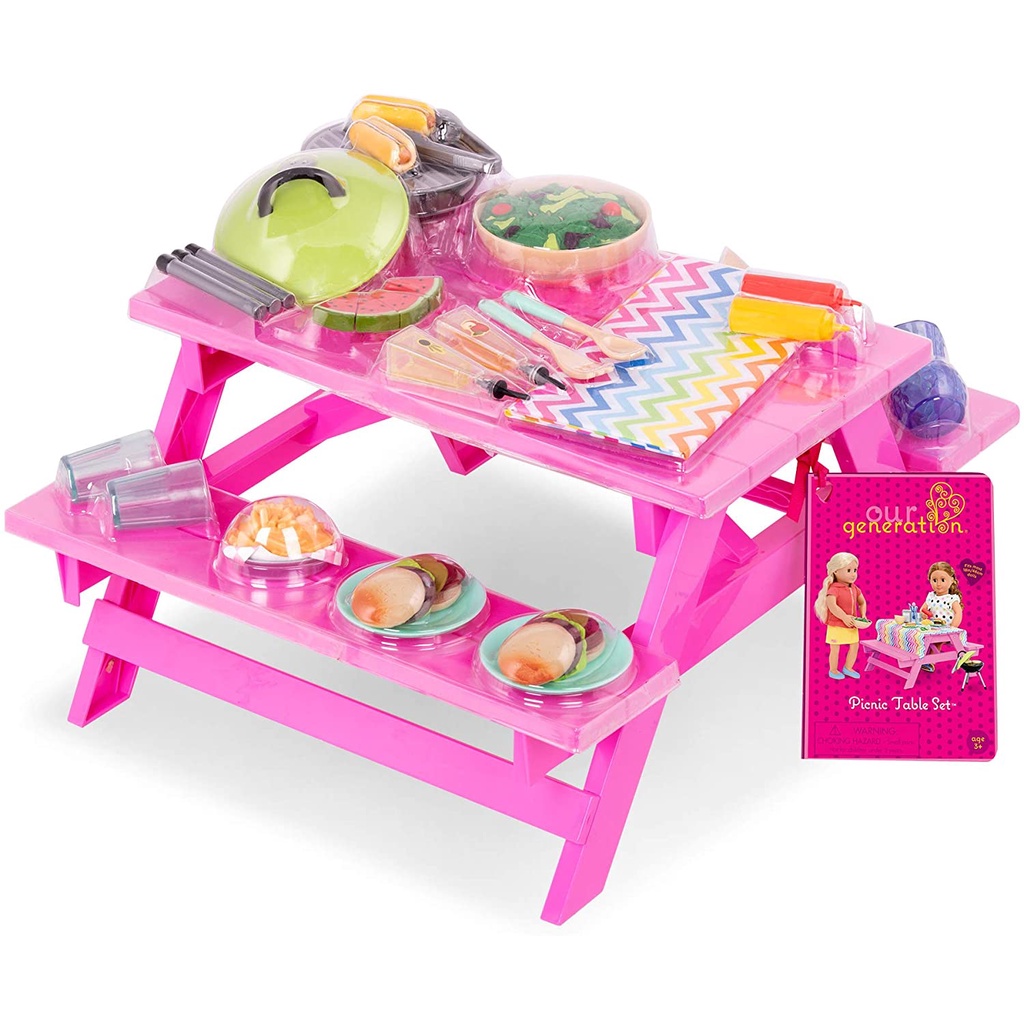 Our Generation Picknick Tisch Fur Puppen Pink Picnic Table Set for ...