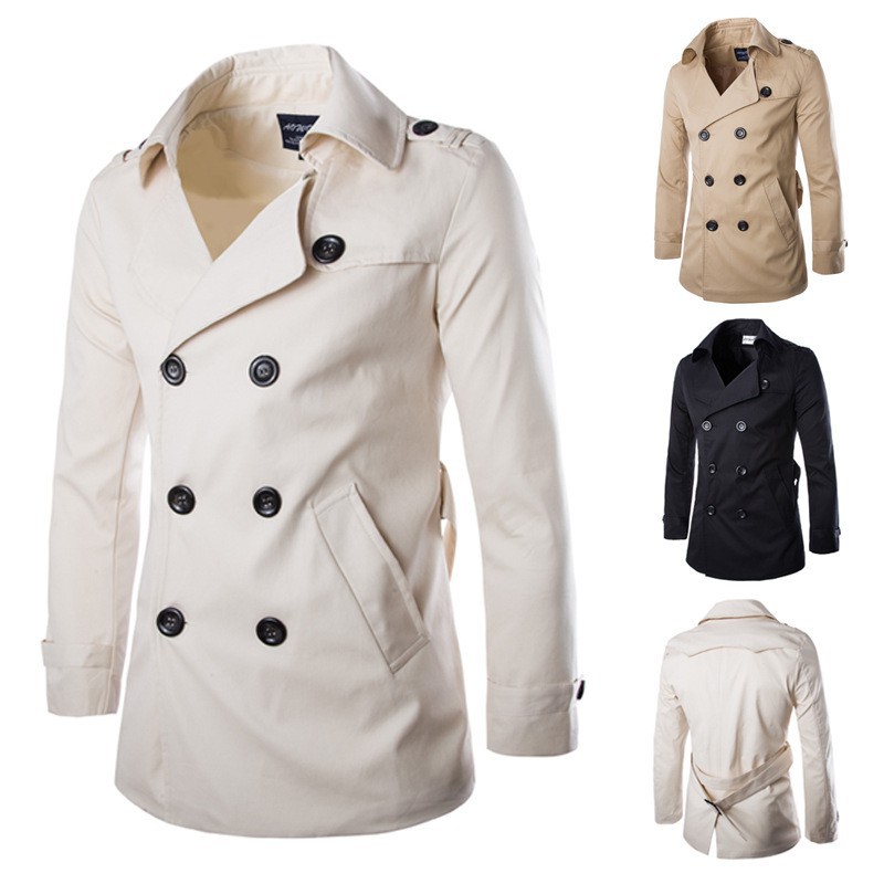 Men's Double Breasted Windbreaker Jacket