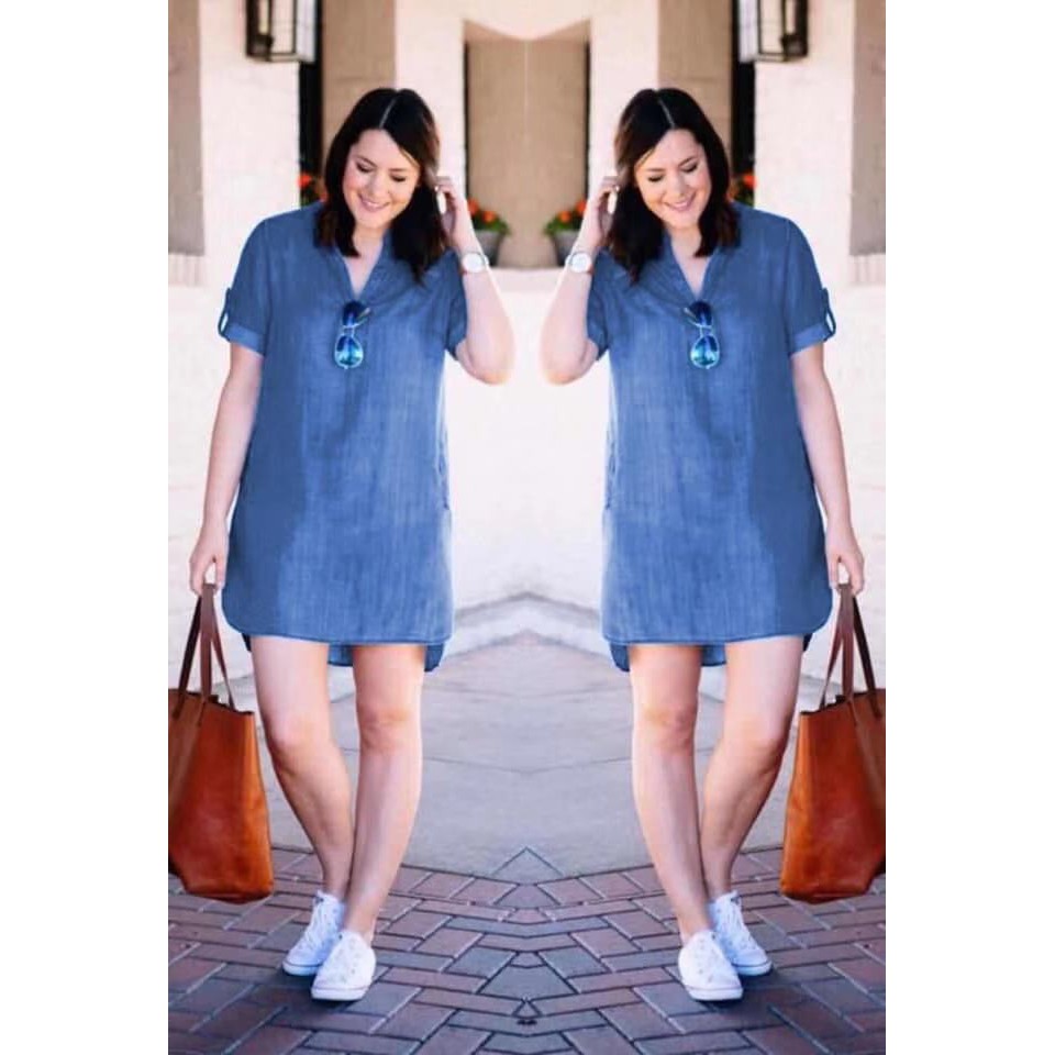 Plus Size Elegant Casual Denim Dress 8020 Shopee Philippines