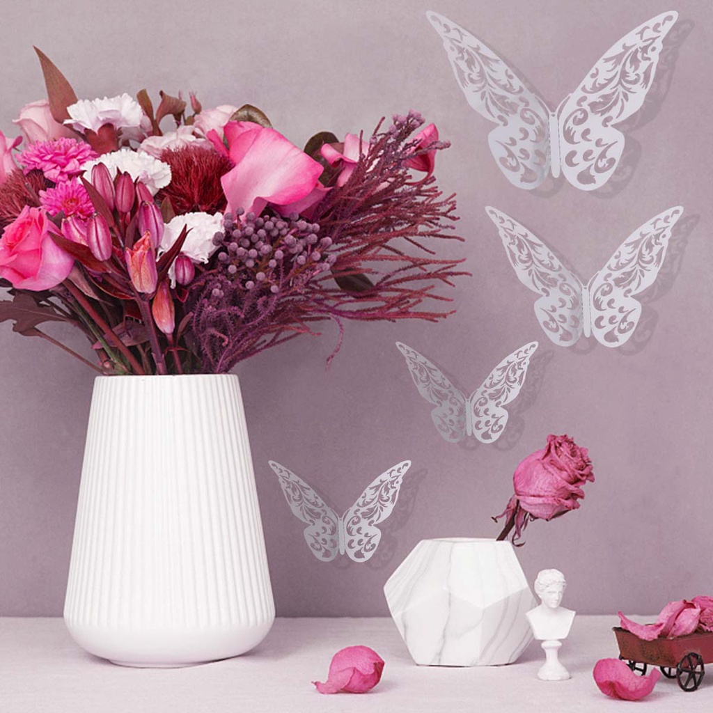 Huiran 12pcs 3D Silver Hollow Butterfly Wall Sticker party needs DIY ...