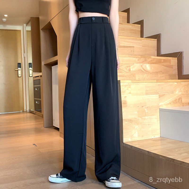 Lowest price】Women Casual Loose Wide Leg Pants Black High Waist